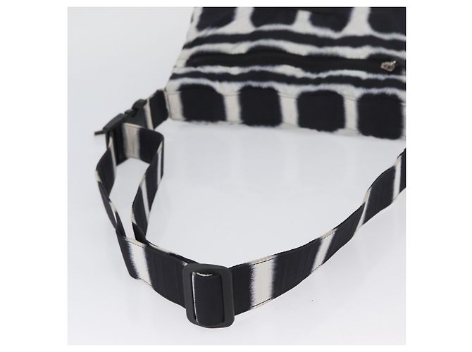 Borsa a Spalla CHANEL Nylon Nero Bianco Argento CC Auth BA11713A - vista 7