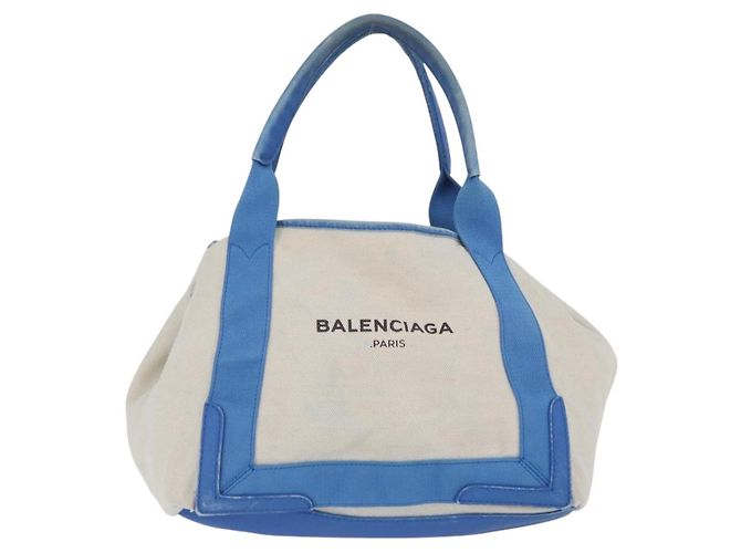 BALENCIAGA Cabas Bag Canvas Leather Light Beige Light Blue 339933 Auth 173988 Silvery - view 13