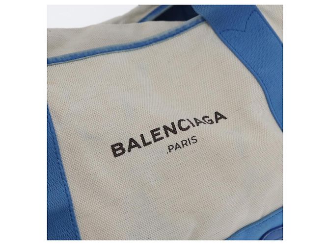 BALENCIAGA Cabas Bag Canvas Leather Light Beige Light Blue 339933 Auth 173988 Silvery - view 18