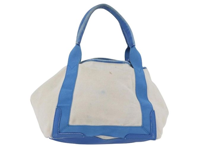 BALENCIAGA Cabas Bag Canvas Leather Light Beige Light Blue 339933 Auth 173988 Silvery - view 2