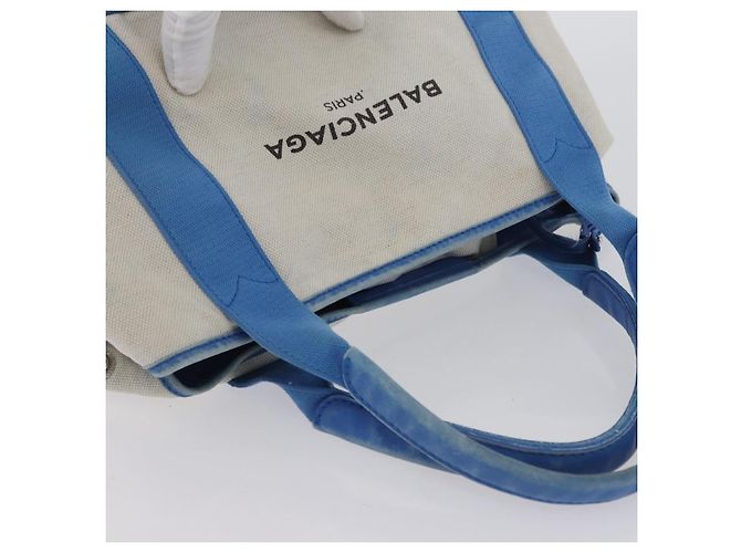 BALENCIAGA Cabas Bag Canvas Leather Light Beige Light Blue 339933 Auth 173988 Silvery - view 7