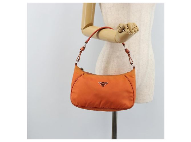 PRADA Schultertasche Nylon Orange Silber Auth ARZ559A - Ansicht 25