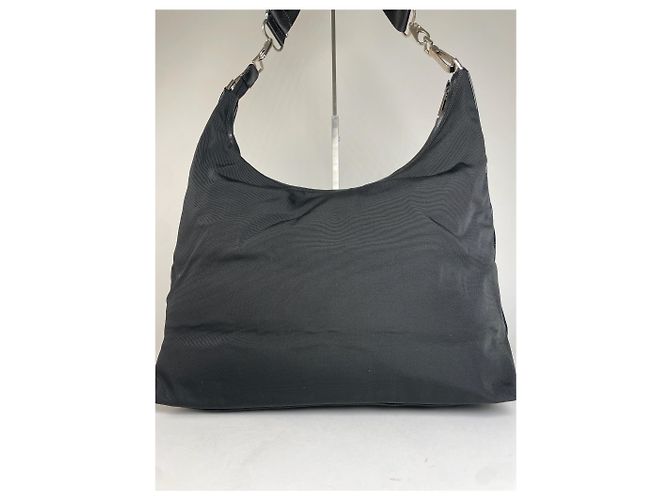 Vintage Gucci Leder / Canvas Hobo-Handtasche Schwarz - Ansicht 11