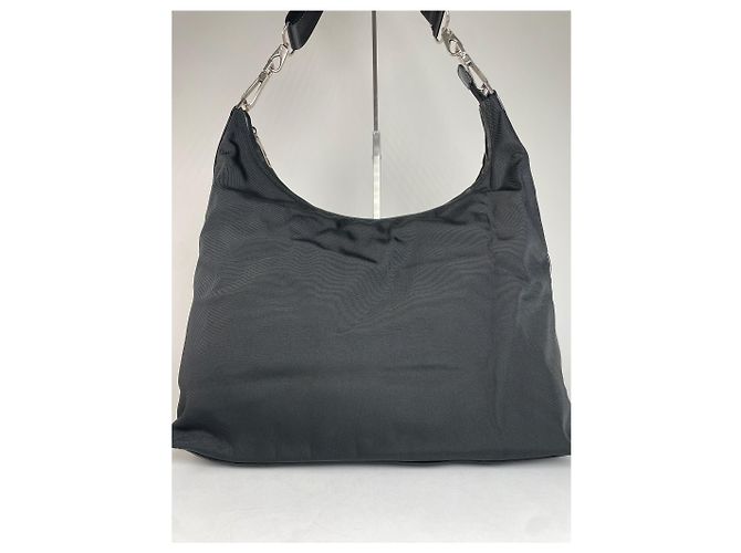 Vintage Gucci Leder / Canvas Hobo-Handtasche Schwarz - Ansicht 12