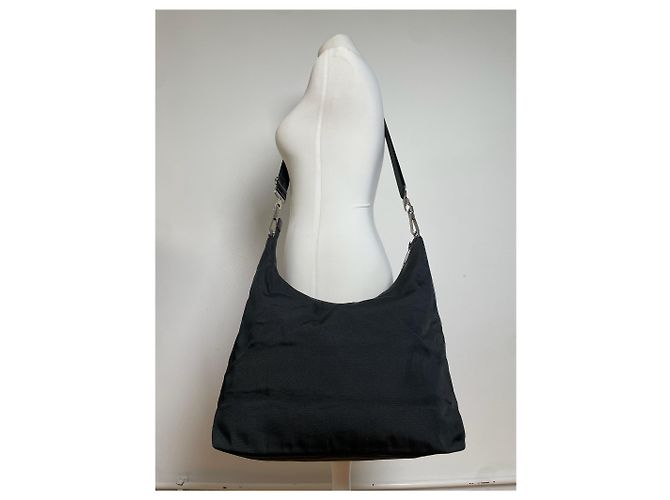Vintage Gucci Leder / Canvas Hobo-Handtasche Schwarz - Ansicht 7