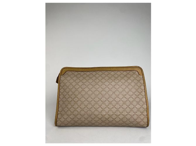 Céline Clutch in pelle monogramma Triomphe Celine Paris vintage beige marrone - vista 2