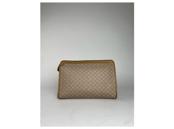 Céline Clutch in pelle monogramma Triomphe Celine Paris vintage beige marrone - vista 9