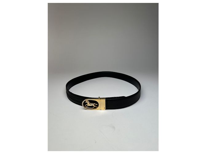 Céline Schwarzer Leder Gürtel mit Vintage Celine Paris Kutschenlogo - Ansicht 10