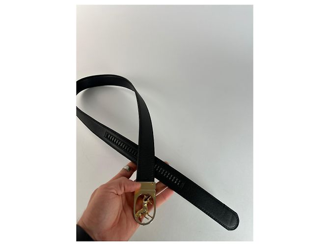 Céline Schwarzer Leder Gürtel mit Vintage Celine Paris Kutschenlogo - Ansicht 2
