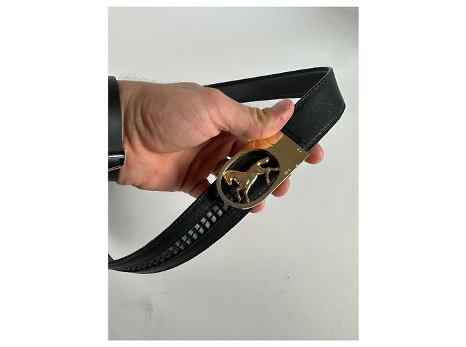 Céline Schwarzer Leder Gürtel mit Vintage Celine Paris Kutschenlogo - Ansicht 3