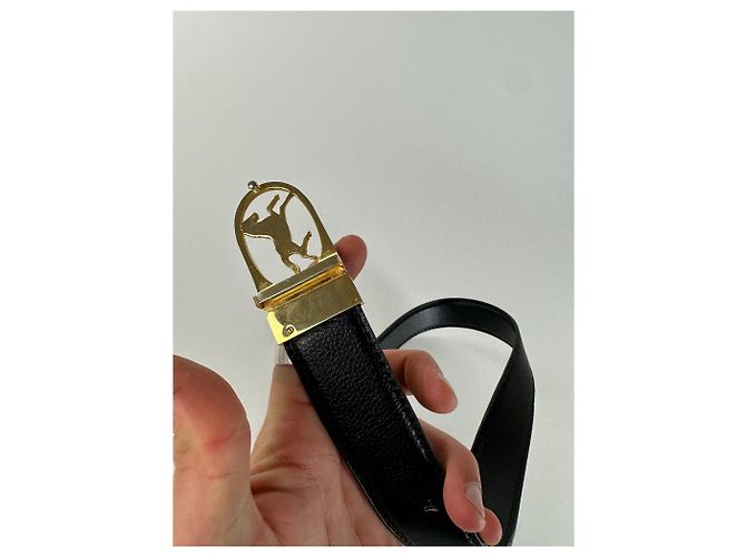Céline Schwarzer Leder Gürtel mit Vintage Celine Paris Kutschenlogo - Ansicht 4