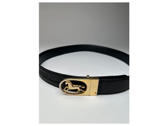 Céline Schwarzer Leder Gürtel mit Vintage Celine Paris Kutschenlogo - Ansicht 6