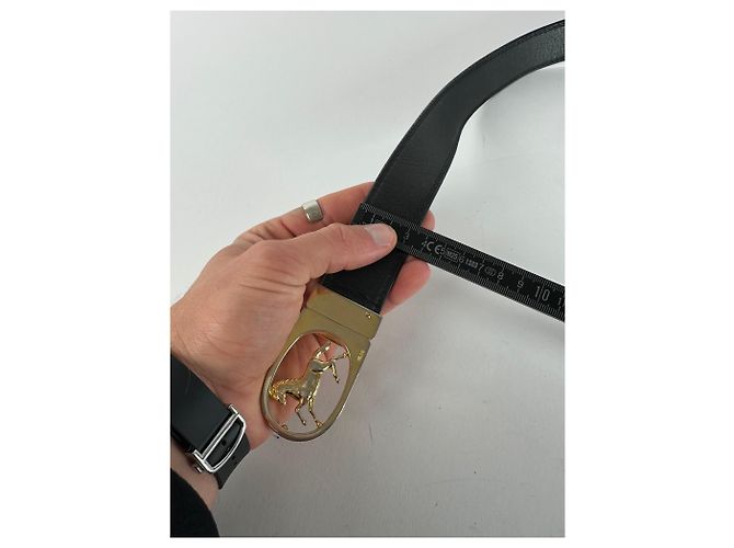 Céline Schwarzer Leder Gürtel mit Vintage Celine Paris Kutschenlogo - Ansicht 9