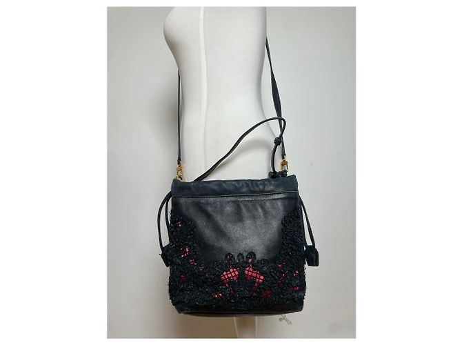 Vintage Etro 2-Wege Lederhandtasche Schwarz - Ansicht 7