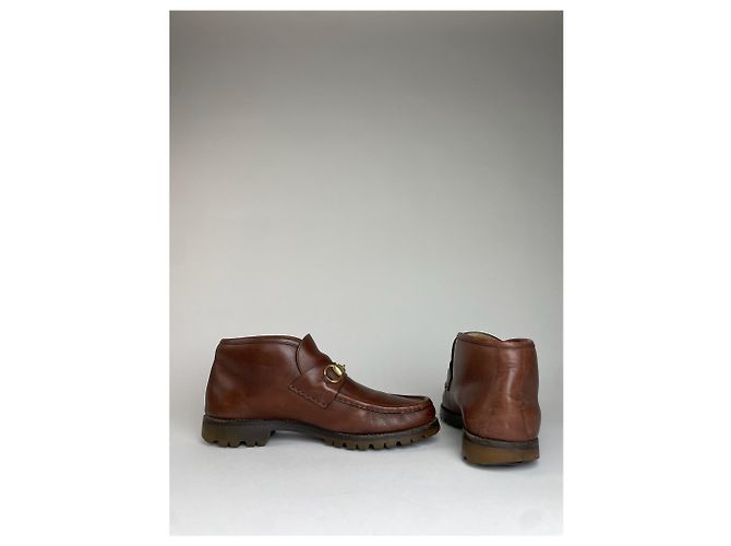 Stivali in pelle vintage Gucci Horsebit marroni Marrone - vista 2