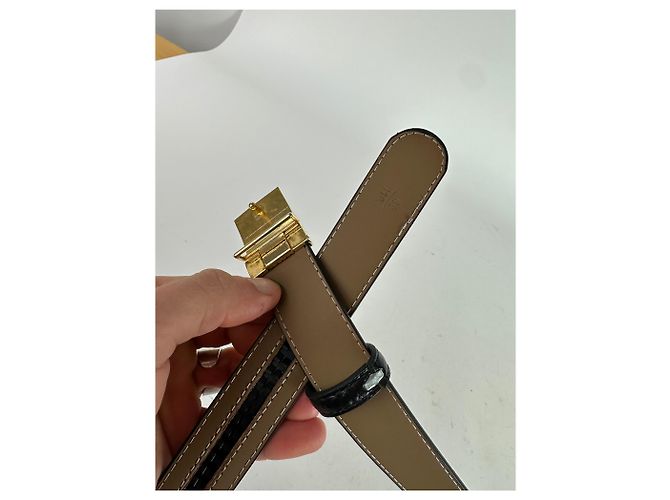 Dior Vintage Burberry Snake Emblossed Leather Belt Black - view 3