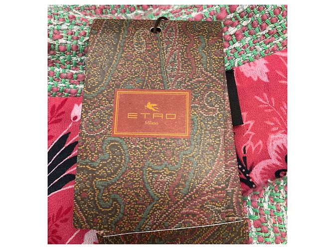 Vestido polo de tweed de lana y algodón Etro verde / rosa - vista 5