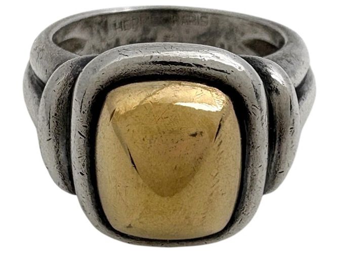 Ring Bague Carrée Hermès Or et Argent Métal Argenté Doré - vue 2