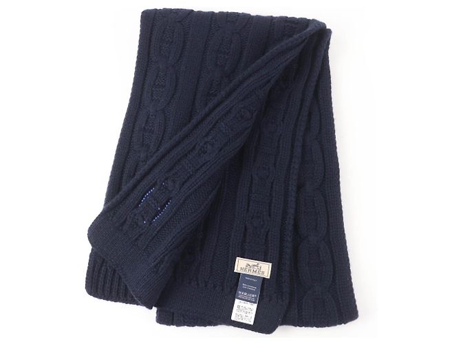 Hermès Tri-Maille Navy Kaschmir Schal Marineblau - Ansicht 2