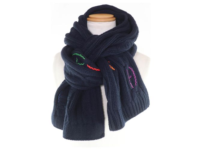Hermès Tri-Maille Navy Kaschmir Schal Marineblau - Ansicht 3
