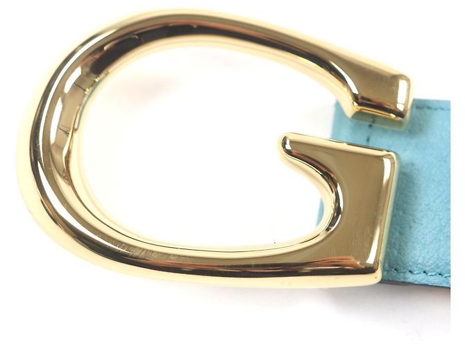 GUCCI Memorable Buckle Bicolor Leather Belt Blue Yellow - view 5