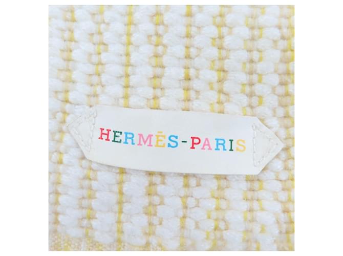 Hermès 100% Kaschmir Wellen-Doppelseitiger Strickschal Gelb - Ansicht 4