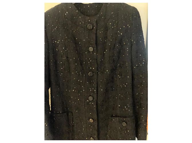 Chaqueta Chanel de tweed negro con lentejuelas - vista 11