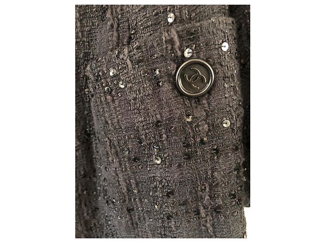 Chaqueta Chanel de tweed negro con lentejuelas - vista 2