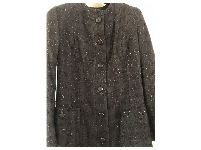 Chaqueta Chanel de tweed negro con lentejuelas - vista 4