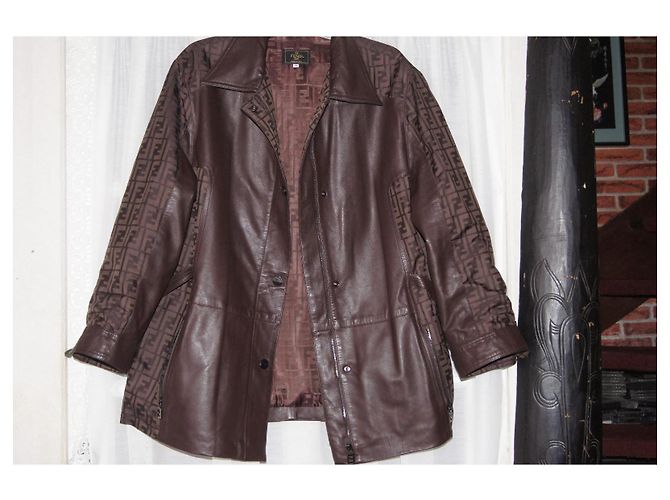 Fendi Monogram Leather Parka Jacket Brown - view 2