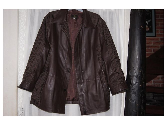 Fendi Monogram Leather Parka Jacket Brown - view 3