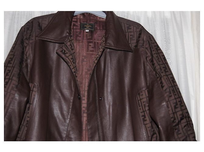 Fendi Monogram Leather Parka Jacket Brown - view 4