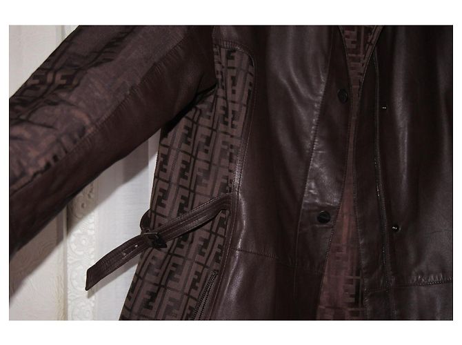 Fendi Monogram Leather Parka Jacket Brown - view 5
