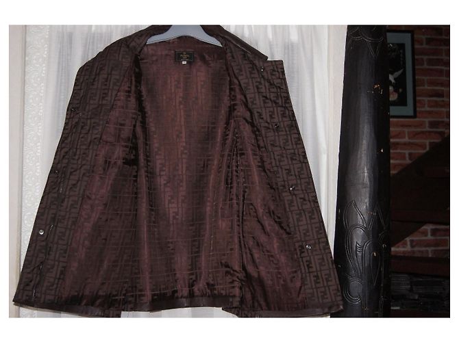Fendi Monogram Leather Parka Jacket Brown - view 6