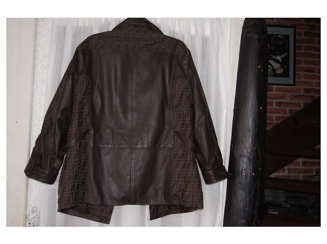 Fendi Monogram Leather Parka Jacket Brown - view 7