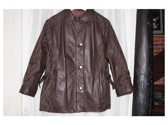 Fendi Monogram Leather Parka Jacket Brown - view 8