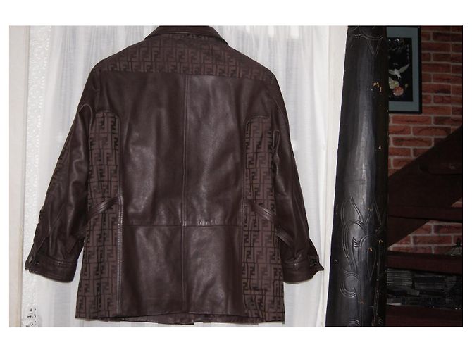 Fendi Monogram Leather Parka Jacket Brown - view 9
