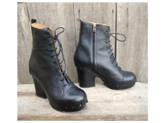Zoccoli Acne Studios Ankle Boots Neri Pelle e Legno Nero - vista 2