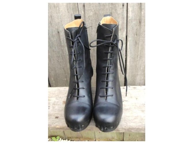Zoccoli Acne Studios Ankle Boots Neri Pelle e Legno Nero - vista 3