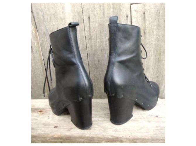 Zoccoli Acne Studios Ankle Boots Neri Pelle e Legno Nero - vista 4