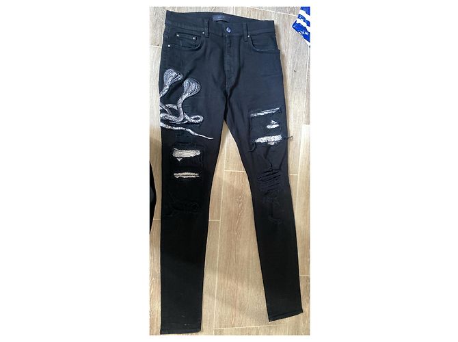 Jeans Amiri neri con serpenti e strappi Nero - vista 2