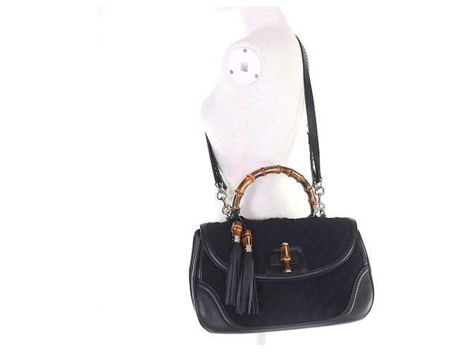 Borsa a mano 2 in 1 Gucci Microssima New Bamboo Nero - vista 8
