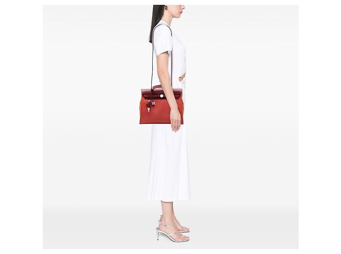 Hermès Arancione Toile Herbag Zip 31 Bordò - vista 7