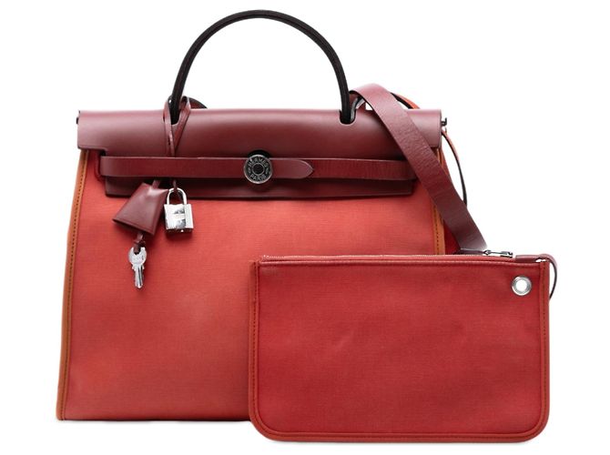 Hermès Arancione Toile Herbag Zip 31 Bordò - vista 8