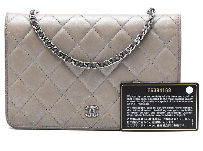 Wallet On Chain Chanel Braune CC gesteppte Lammleder Geldbörse mit durchgehender Kette Taupe - Ansicht 8