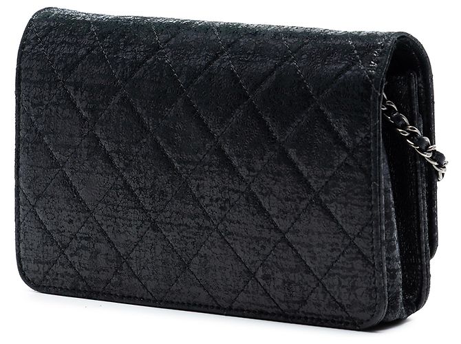 Wallet On Chain Chanel Schwarze CC gesteppte Lackleder Geldbörse mit Kette - Ansicht 2