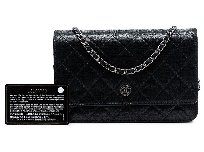 Wallet On Chain Chanel Schwarze CC gesteppte Lackleder Geldbörse mit Kette - Ansicht 8