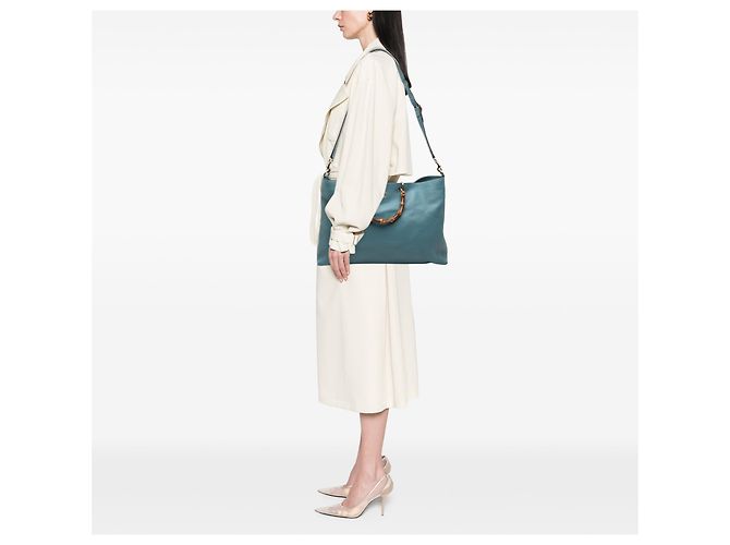 Bamboo Bolso shopper grande de piel de ternera azul con bambú Gucci Azul claro - vista 7
