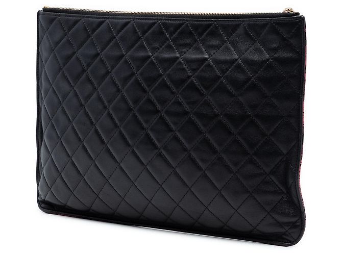 Clutch Chanel grande en piel de ternera acolchada rosa con estampado de camelia CC - vista 2