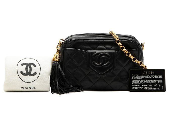 Camera Chanel Schwarze CC gesteppte Lammleder Quasten Kamera Tasche - Ansicht 8